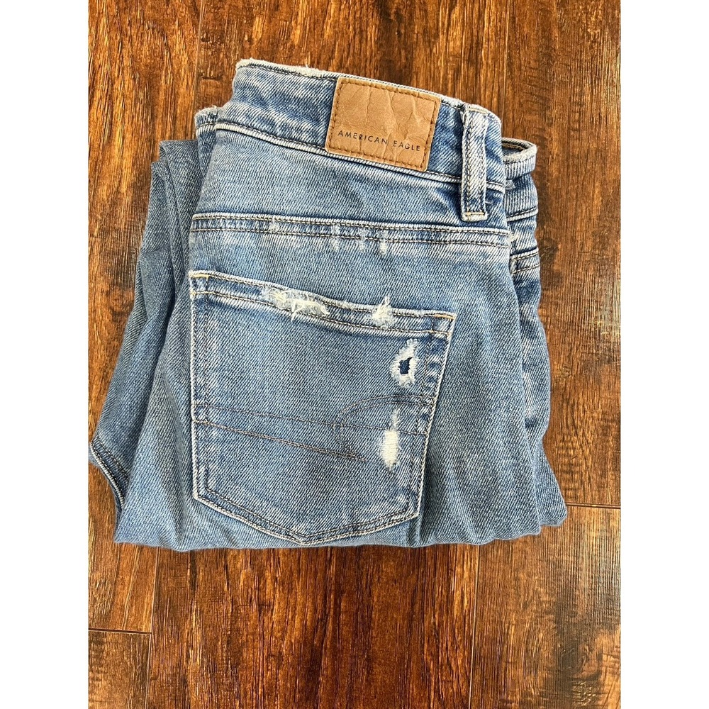 American Eagle Womens Size 0 Mid Rise Skinny Jeans Light Wash Distressed Stretch - Picture 2 of 7